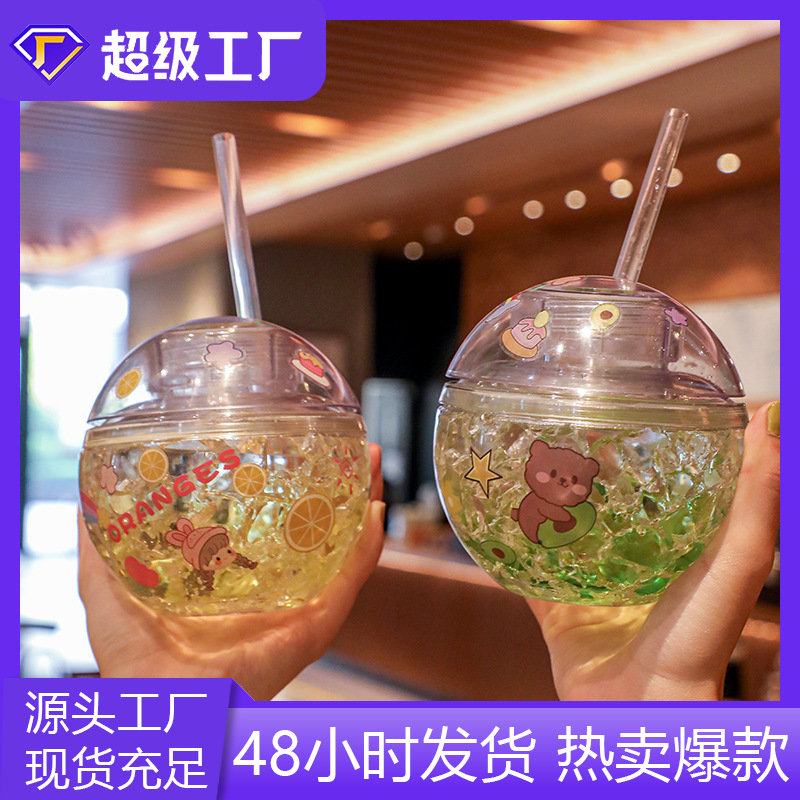 Creative round Cup with Straw Earth Cup Gel Vacuum Cup Summer Children Beverage Water Cup Student Online Red Planet Cup