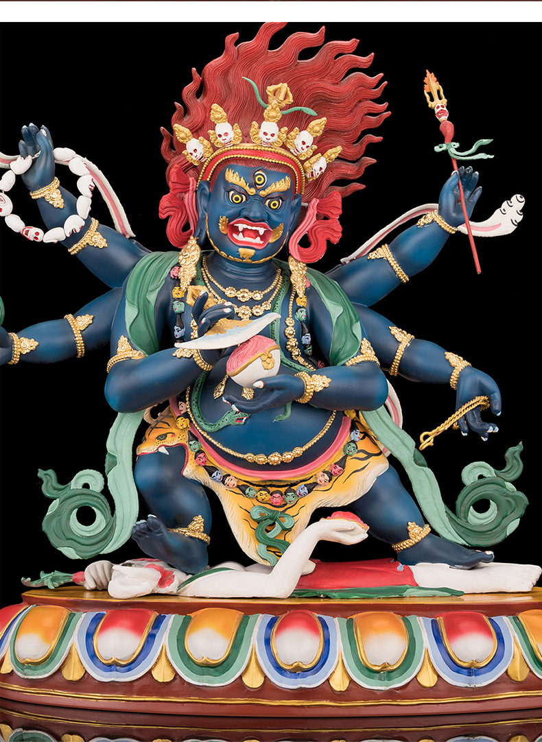 三漫陀纯铜唐彩六臂玛哈拉嘎神像西藏大黑天财神佛像居家供奉摆件