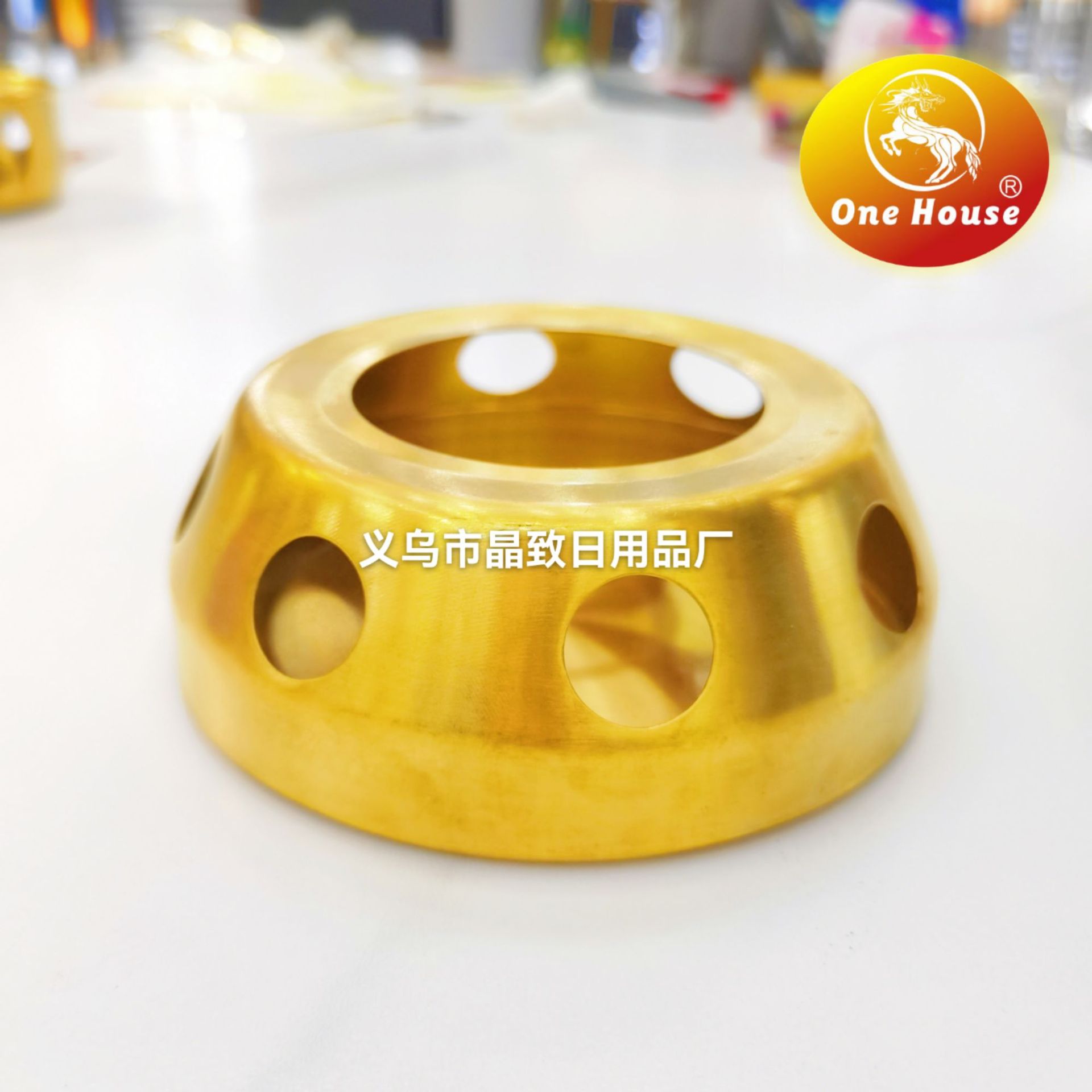 晶致佑特不锈钢温茶器金色圆形不锈钢蜡烛五孔底座工厂直销镀金批发