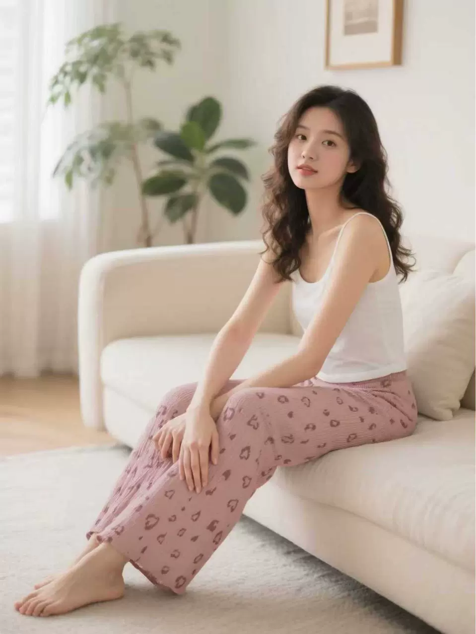 卡通家居裤妈妈碎花宽松双层纱布舒适空调遛弯裤棉纱跨境睡裤直筒