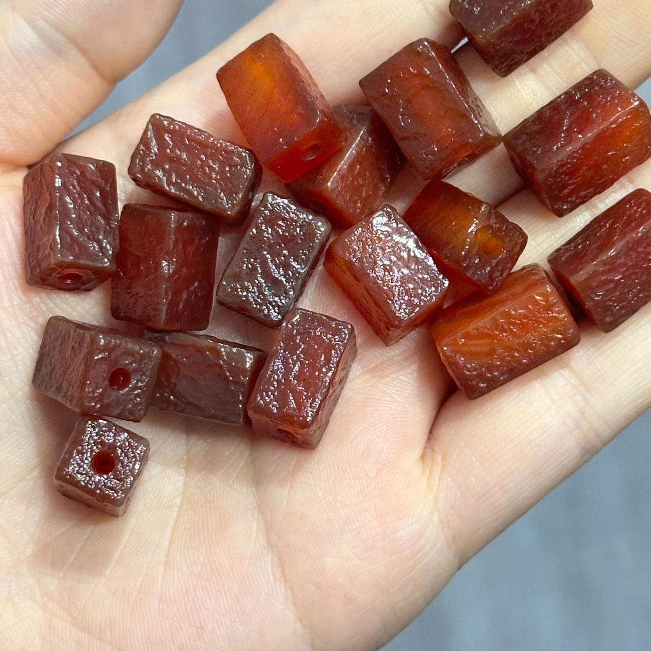 老玛瑙红玛瑙方桶珠diy文玩佛珠饰品配饰手机链手链吊坠包挂项链