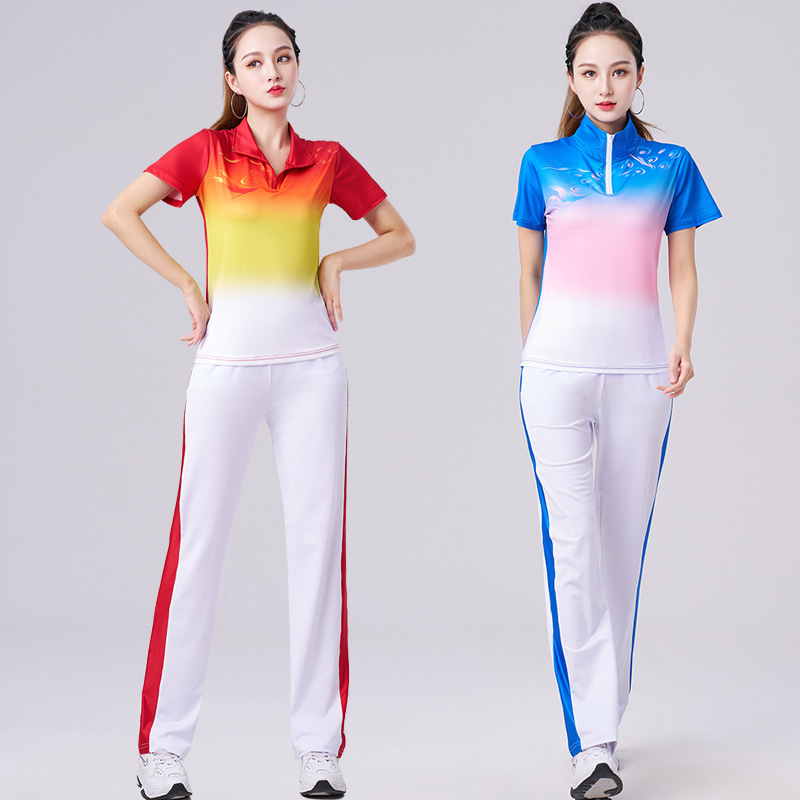 夏季佳木斯广场舞服装新款短袖女团体健身操舞蹈服运动套装306