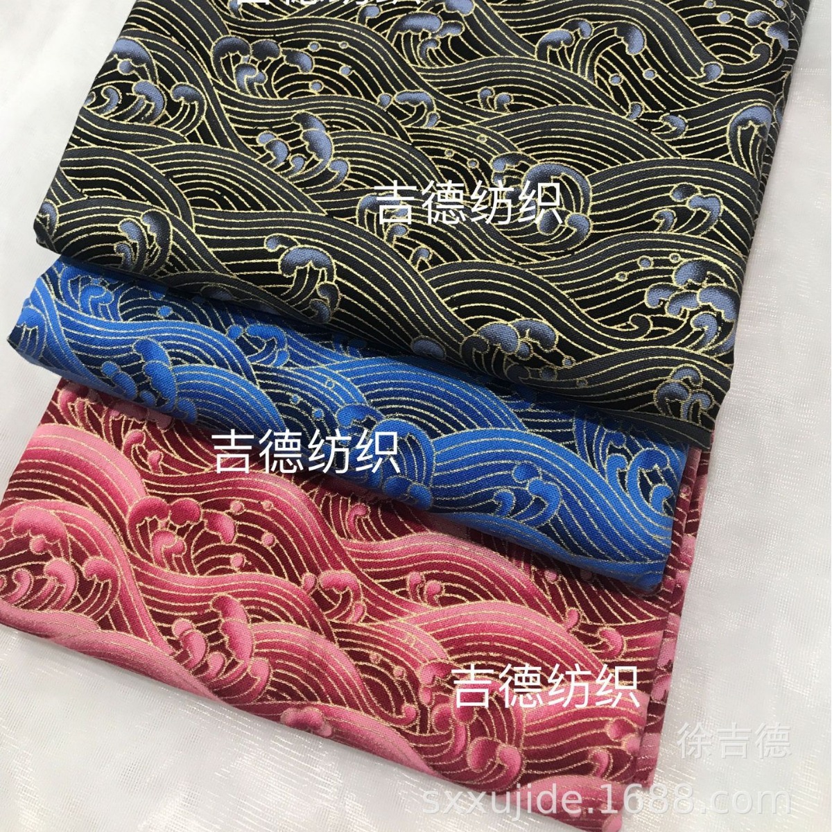 日式和风烫金布（波浪新款）全棉和风印花布唐装汉服鞋帽箱包面料