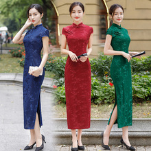 夏季新品长款修身盖袖复合中国风旗袍妈妈装日常宴会礼服一件代发