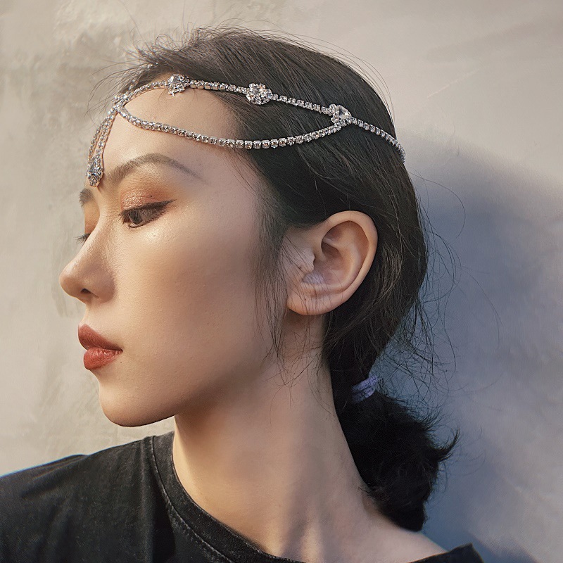 新娘发饰水晶头链时尚水滴花朵发箍镶钻额间满钻眉心坠新娘头饰