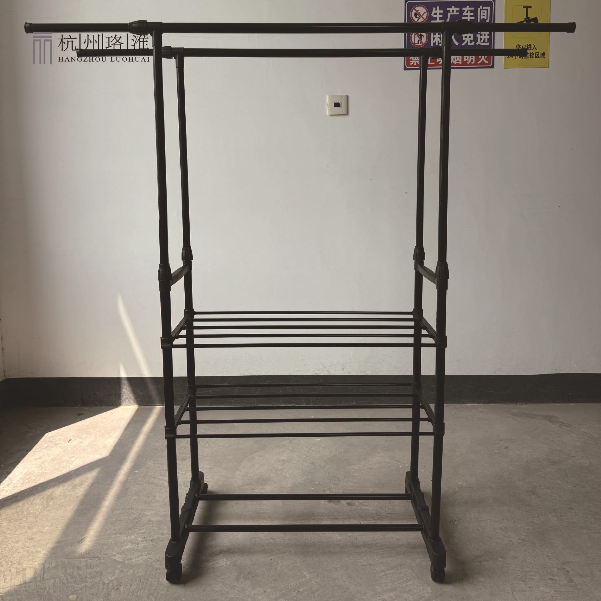 双层双杆移动伸缩晾衣架阳台家用毛巾鞋子晒被架加粗款落地晾晒架