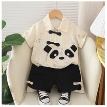汉服男童夏装套装新款儿童夏季宝宝开衫唐装小少爷短袖中国风熊猫