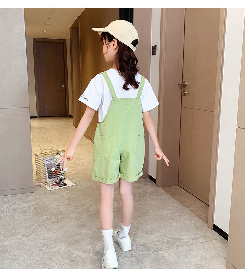女童夏连衣裤背带裤套装2021新款夏装儿童韩版潮衣牛仔吊带裤短裤