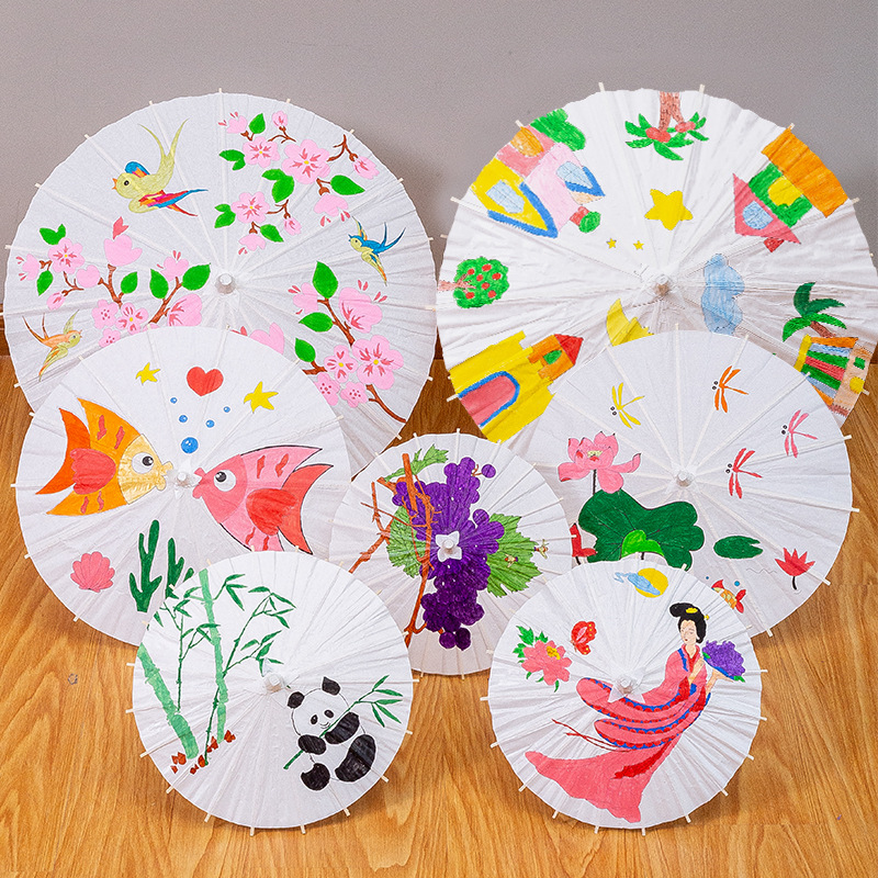 空白油纸伞diy 儿童幼儿园手工制作材料绘画画小雨伞手绘古风道具