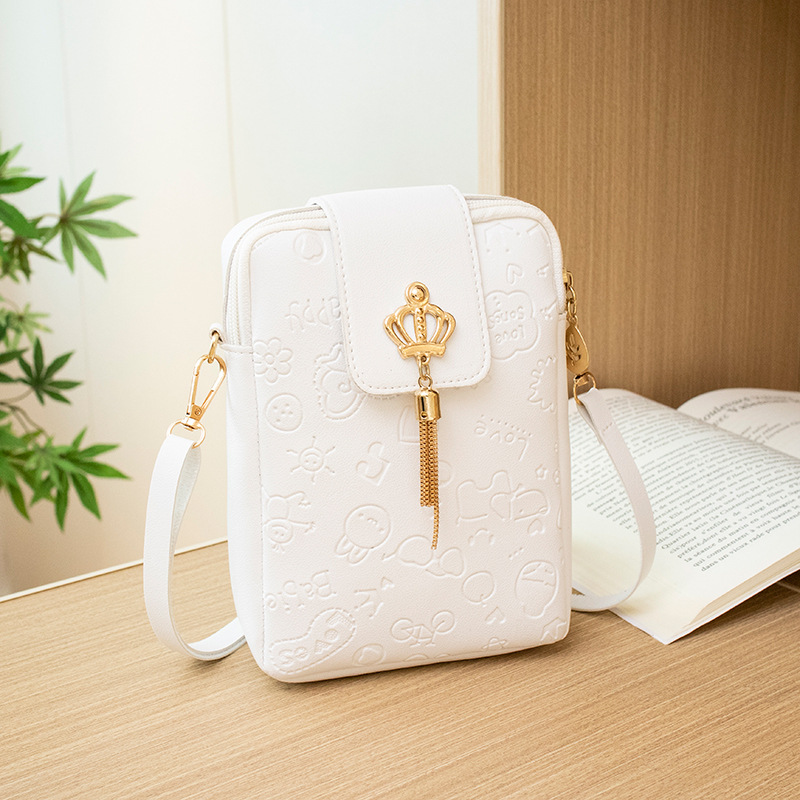 Fresh Sweet Mobile Phone Bag Ladies Bag Exclusive for Cross-Border Bag Women's Casual Simple Embossed Messenger Bag