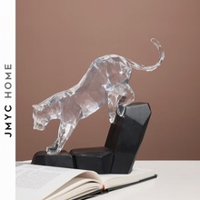 现代创意几何豹子雕塑装饰品简约抽象动物摆件样板间玄关桌面摆设