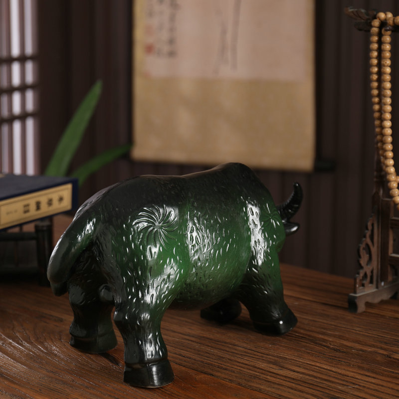 景德镇陶瓷风水青牛镇宅招财大绿水牛摆件华尔街牛玄关牛年生肖牛