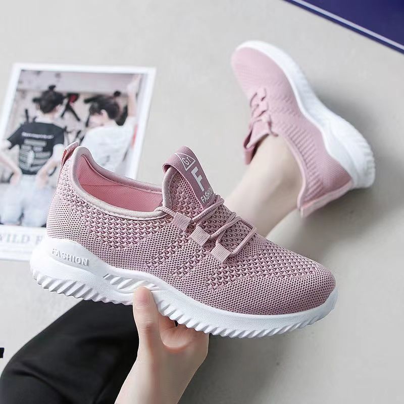 2023 Flyknit Women's Sneaker Women's Knitted Spring and Summer Flat Casual Mesh Surface Shoes Students Wholesale Casual White Shoes