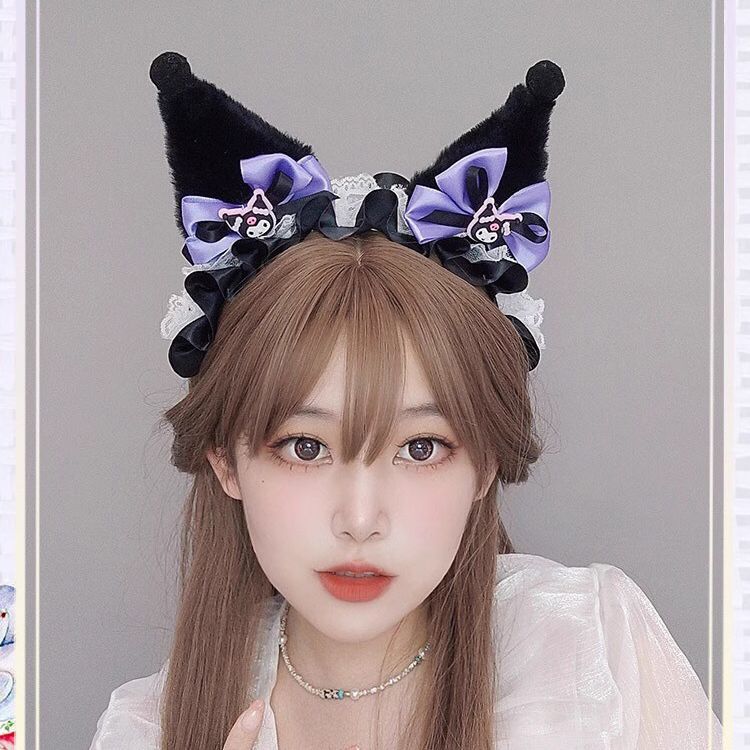 儿童专用头饰女仿真毛绒耳朵发饰公主风库洛米发箍蕾丝蝴蝶结发箍