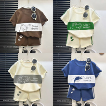 2024新款男童t桖童装宝宝婴儿条纹衣服儿童短袖套装韩版夏季女童