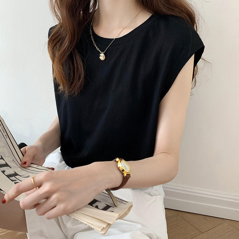 White Sleeveless T-shirt Women's Loose 2024 Summer New Fashion Black Vest T-shirt Student Tops Outerwear Ins