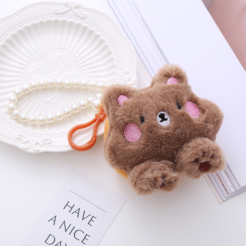 Korean Plush Animal Doll Keychain String of Pearls Coin Purse Bag Charm Accessories Female Cute Pendant Small Gift