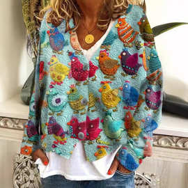 2025外贸跨境亚马逊外贸新款童趣百搭3D印花休闲披风外套开衫毛衣