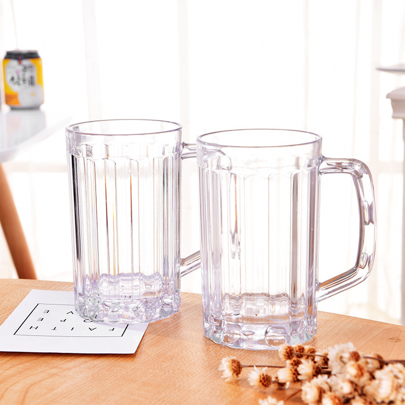 New Plastic Large Capacity Transparent PS Beer Steins Thickened Draft Beer Cup with Handle Beverage Juice Water Cup Factory Goods