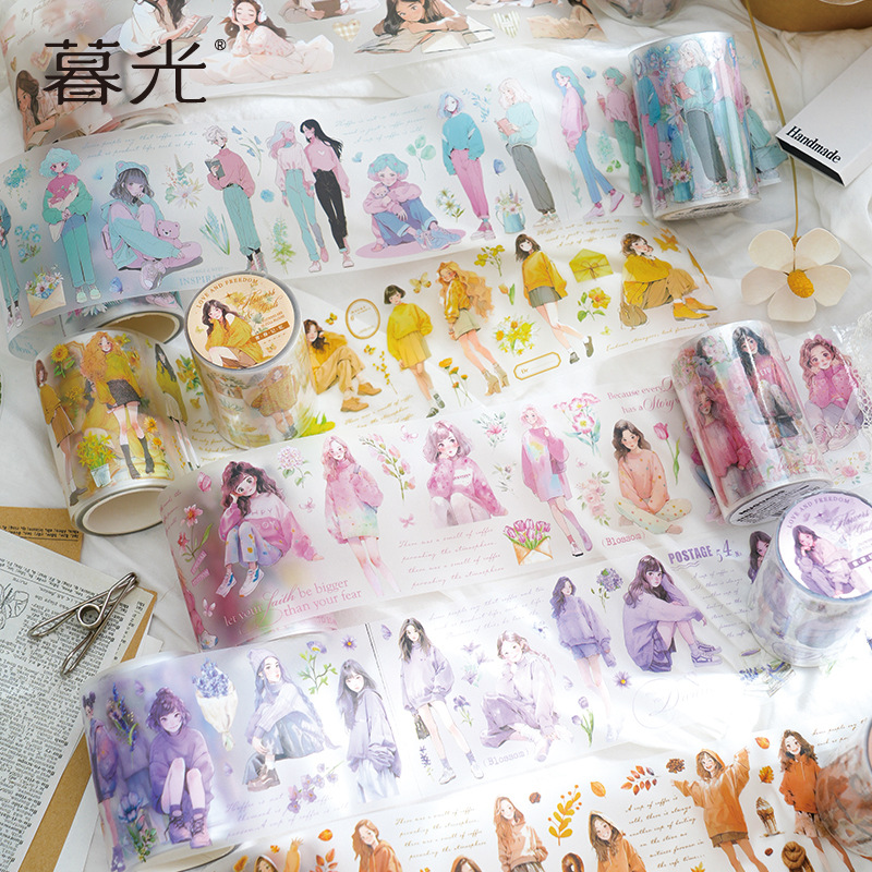 暮光 花屿少女系列雾面pet胶带韩系可爱人物女孩手帐diy装饰拼贴