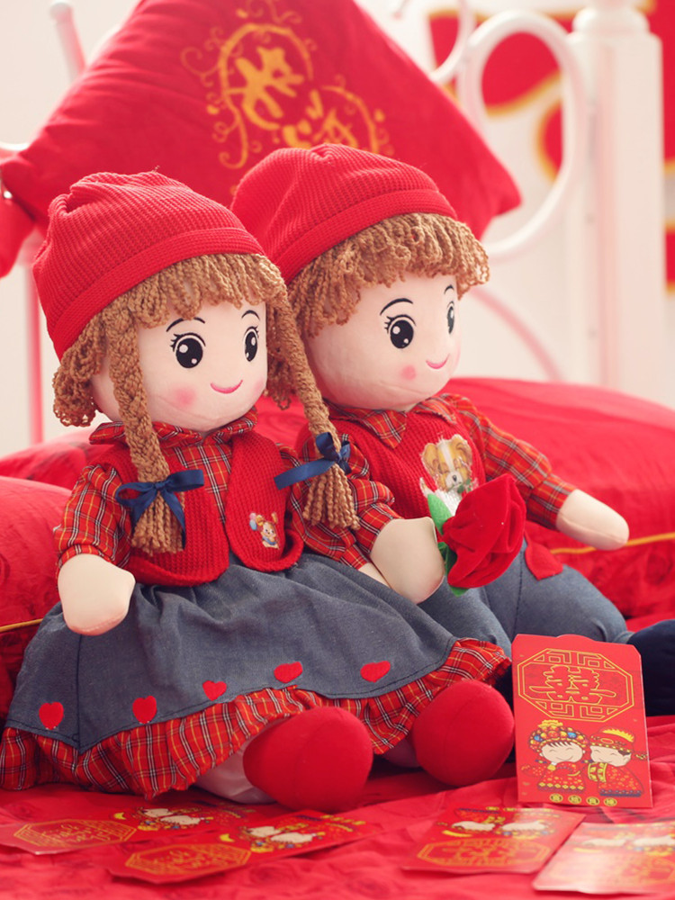 压床娃娃一对结婚礼物婚房床上婚庆公仔毛绒金童玉女玩偶喜娃