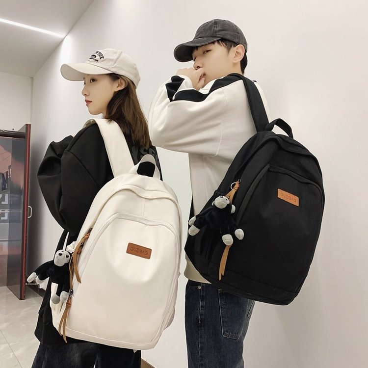 2023 New Fashion Casual Middle School Student Schoolbag Korean Style University Style Backpack Large Capacity Simple Solid Color Backpack