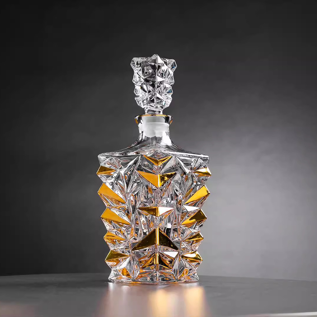 描金套装家用金属奢华酒托盘威士忌酒杯镜面装饰摆件樽宫廷风酒瓶