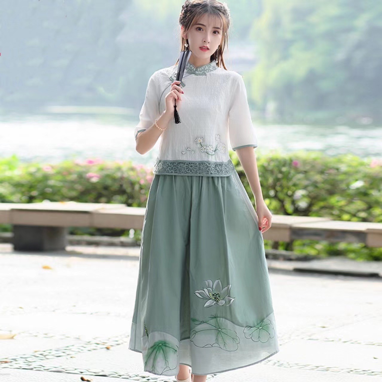 Republic of China Style Hanfu 2023 Summer New Republic of China Style Cotton and Linen Han Costume Artistic Retro Women's Suit Ethnic Clothes