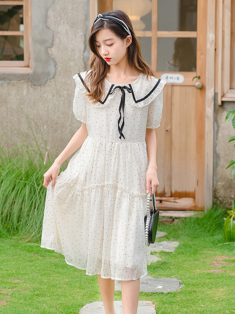 少女雪纺连衣裙大童公主裙初中学生夏装高中女生清纯洋气长款裙子