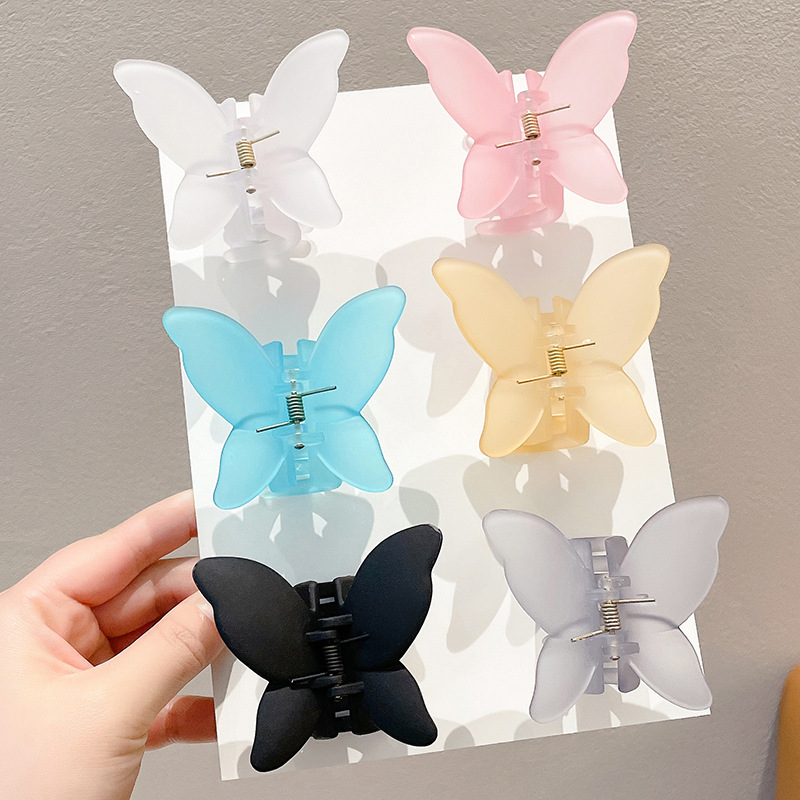 磨砂彩色蝴蝶网红抓夹发卡法式超仙鲨鱼夹气质后脑勺发抓夹子头饰