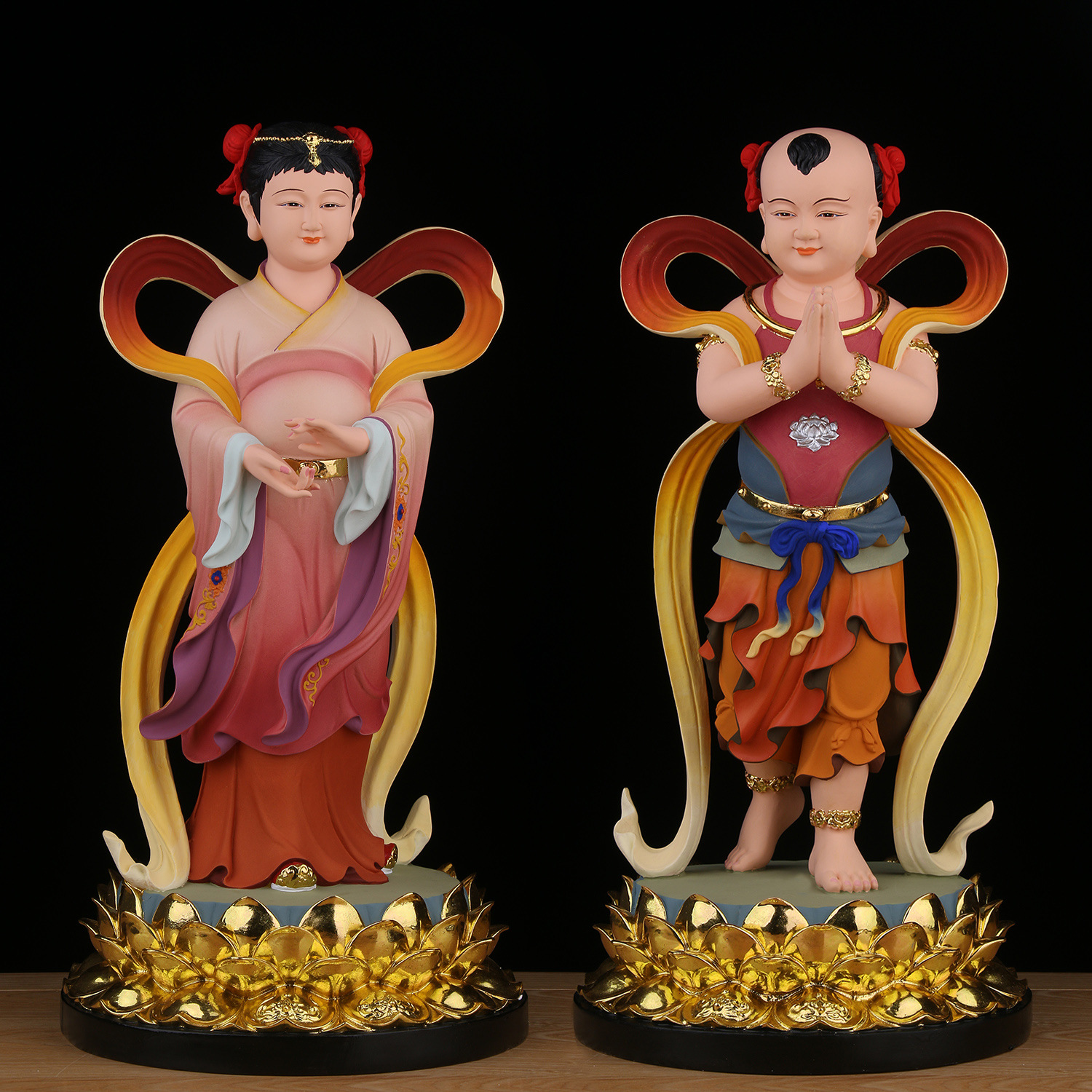 善财童子龙女金童玉女观世音菩萨佛像左右童男童女居家用供奉摆件