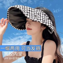 夏季防晒帽女防紫外线空顶遮阳太阳帽大帽檐遮脸折叠发箍贝壳帽子