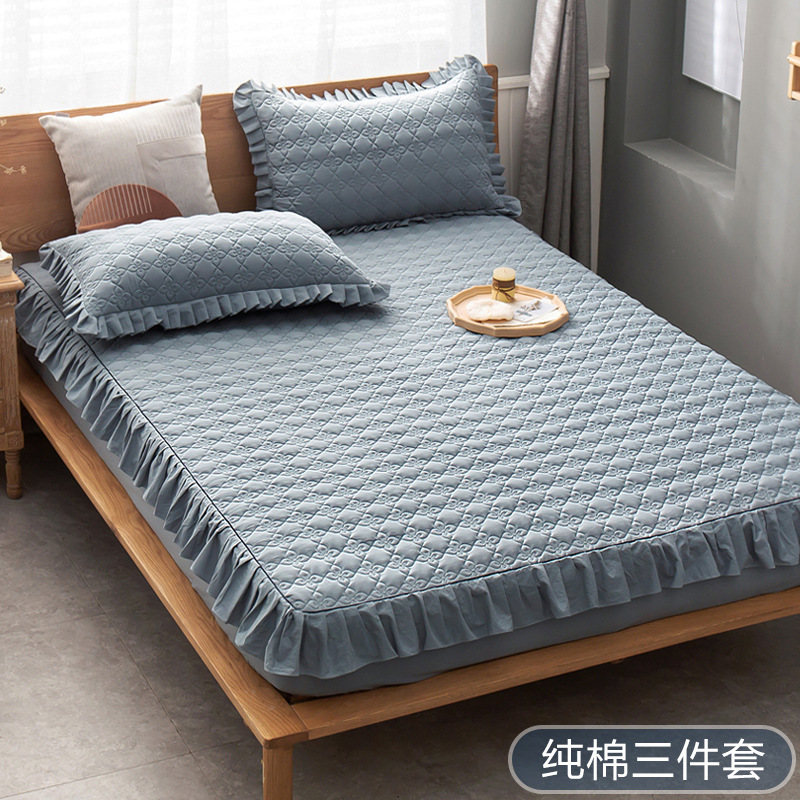 床笠单件床罩花边床垫套罩席梦思保护套防滑固定床套全包加厚夹棉