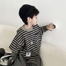 珠地棉儿童男宝中小童2023春秋新韩版拼接假两件长袖圆领卫衣外套