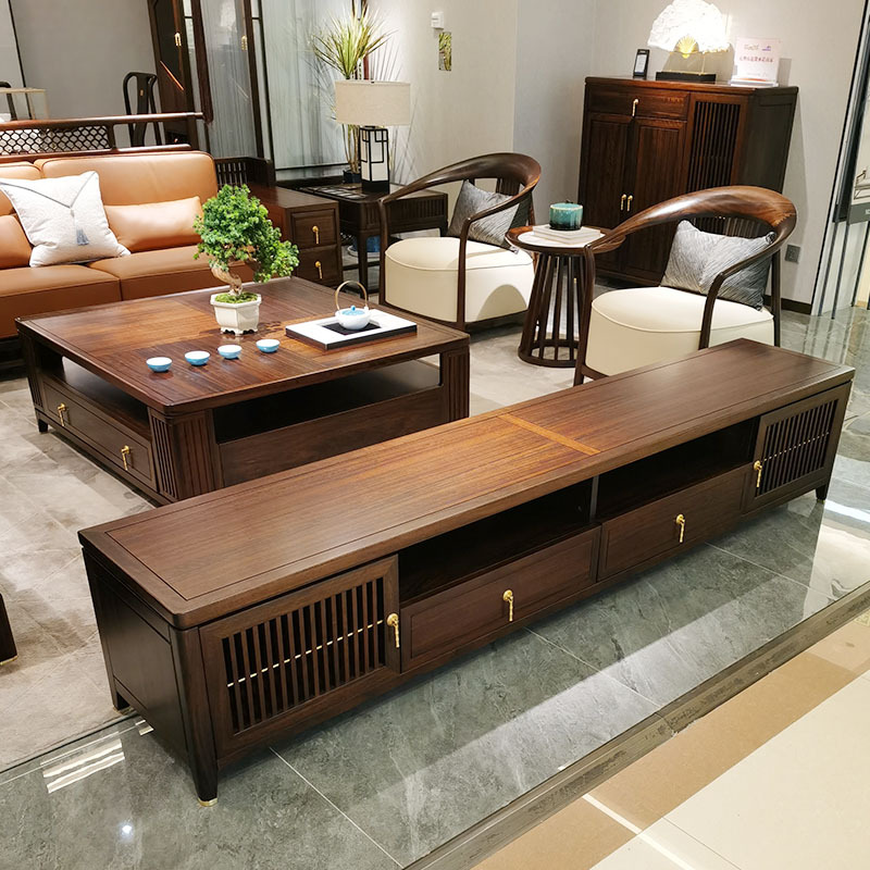 新中式实木沙发组合乌金木禅意别墅大户型客厅布艺沙发黑檀木家具