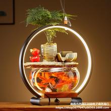 鱼缸客厅小型迷你玻璃缸循环流水摆件家用茶几办公室桌面装饰
