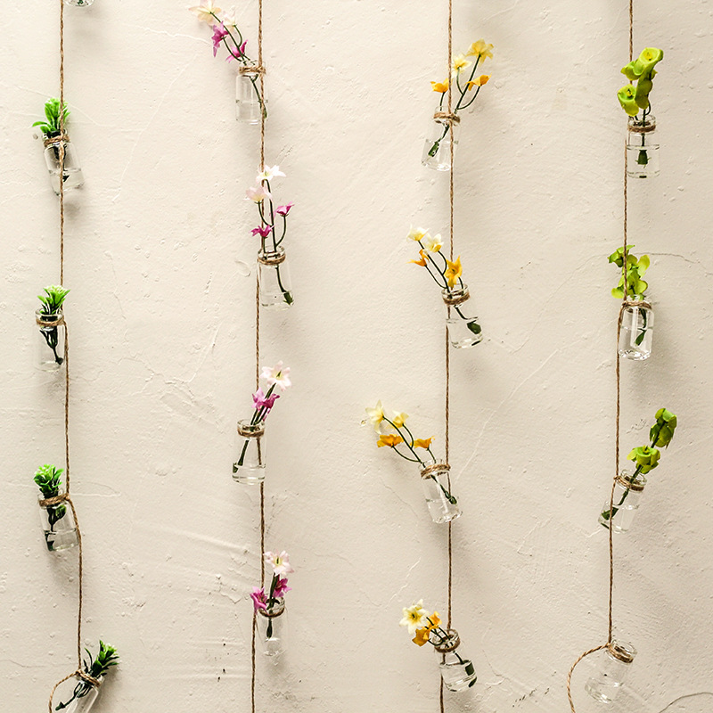 悬挂透明玻璃瓶子小清新绿植物装饰串空中吊饰幼儿园环创空中挂饰