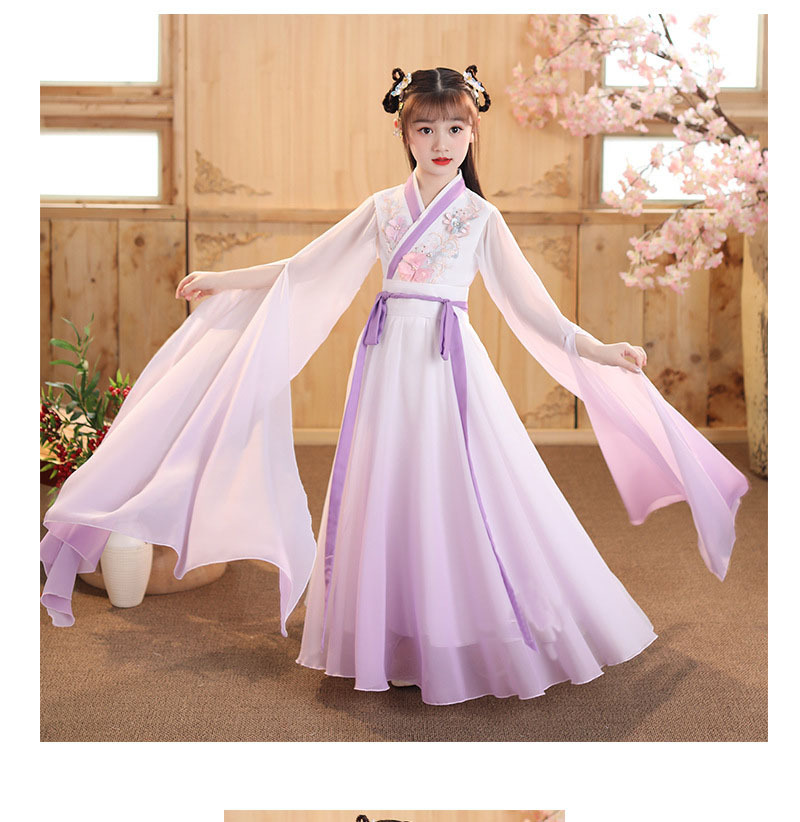 女童汉服儿童水袖古筝演出服中国风女大童古典舞表演改良飘逸紫色