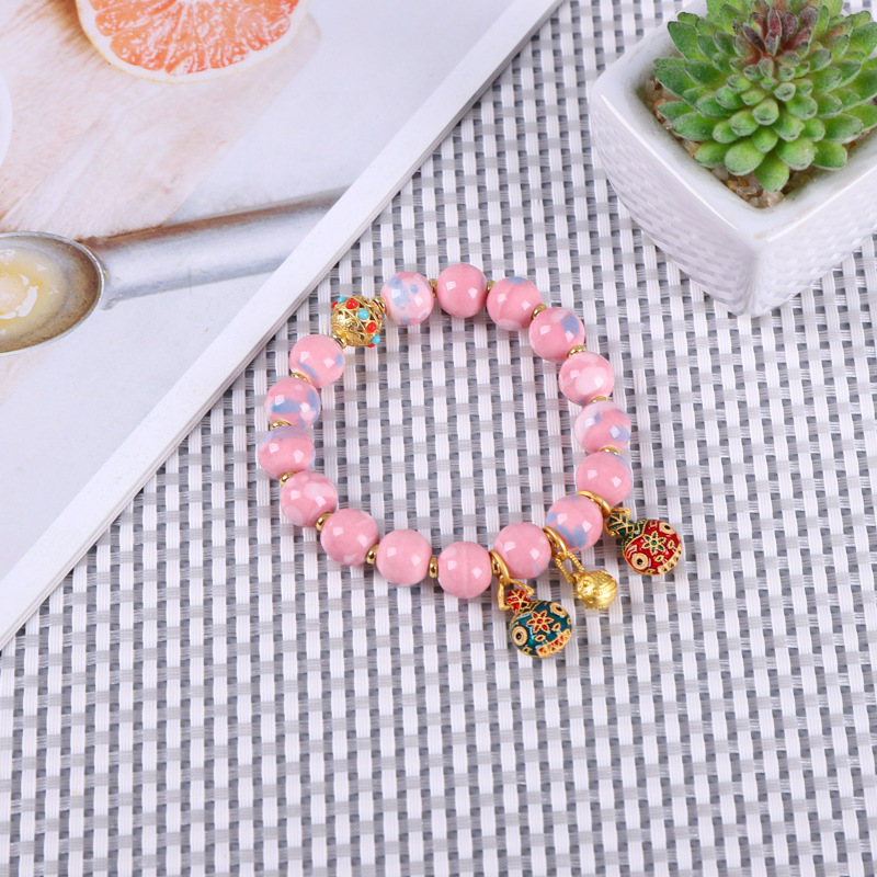 Tik Tok Live Stream Xiaohongshu Cai Wenjing Same Style Fragrant Gray Colored Glaze Porcelain Rose Beads Swallowing Gold Beast Ceramic Bracelet Wenwan, Traditional Chinese Handcraft Ornament
