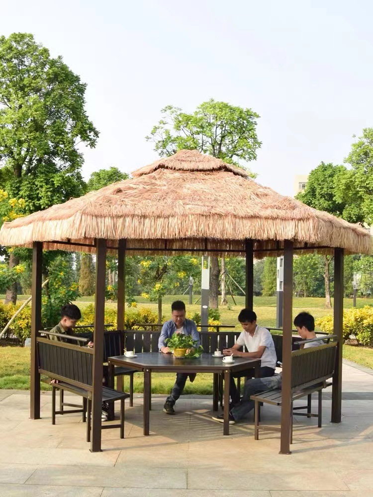 户外凉亭防腐木农庄茅草屋凉亭庭院别墅六角亭假稻草遮阳棚草棚伞