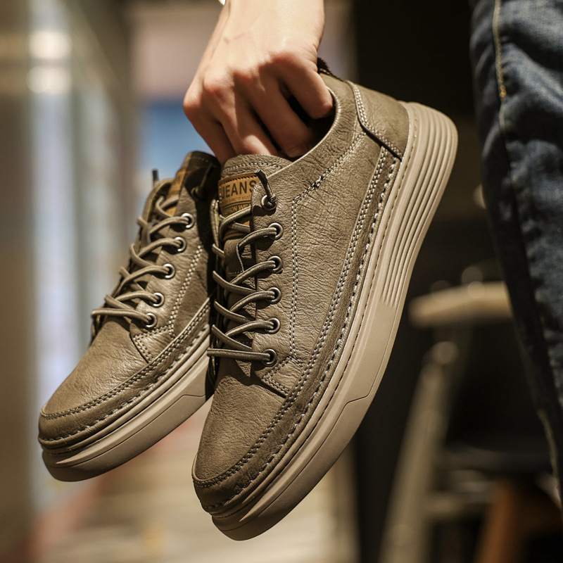 复古英伦男士厚底休闲鞋新款秋季套脚韩版男板鞋潮流做旧时尚男鞋