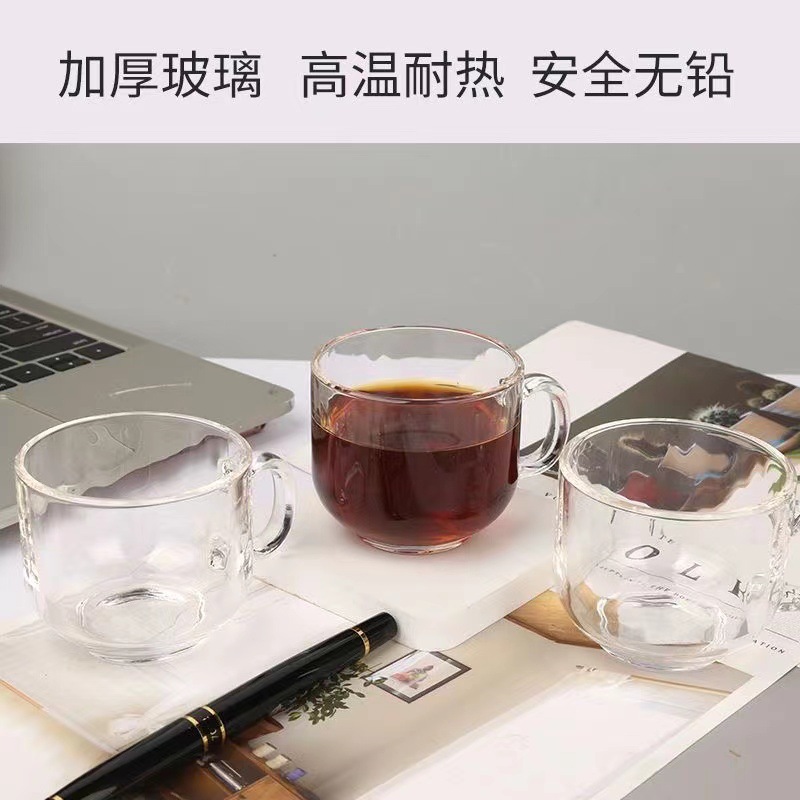 Glass with Handle Wholesale Hammer Patterned Handle Cup Glass Water Cup European Embossed Pattern Household Restaurant Coffee Cup