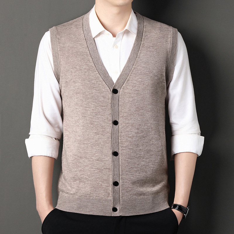 男士厚款针织开衫背心中年休闲毛线马夹无袖毛衣外套爸爸毛衫坎肩