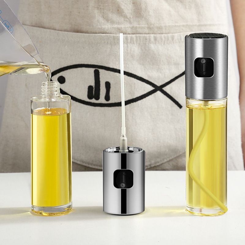 Spray Oil Dispenser Kitchen Oil Dispensing Bottle Spray Barbecue Glass Oiler Spice Jar Press Type Fuel Injector