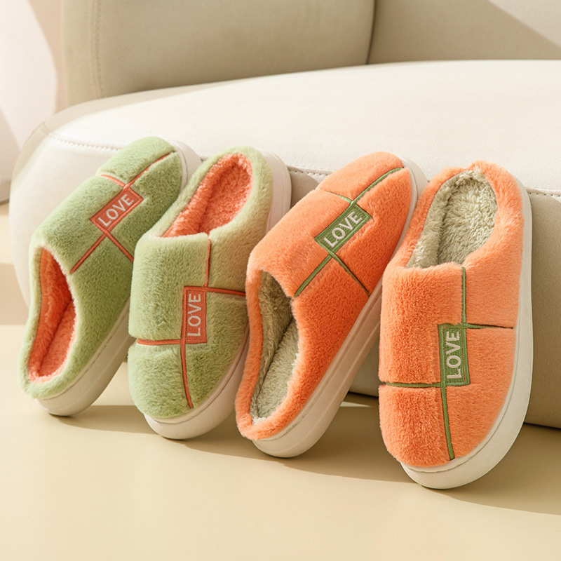 Cotton Slippers Women's Home Autumn Winter Couple Cotton Shoes Men's Home Warm Home Plush Slippers Thick Bottom Indoor Confinement Shoes