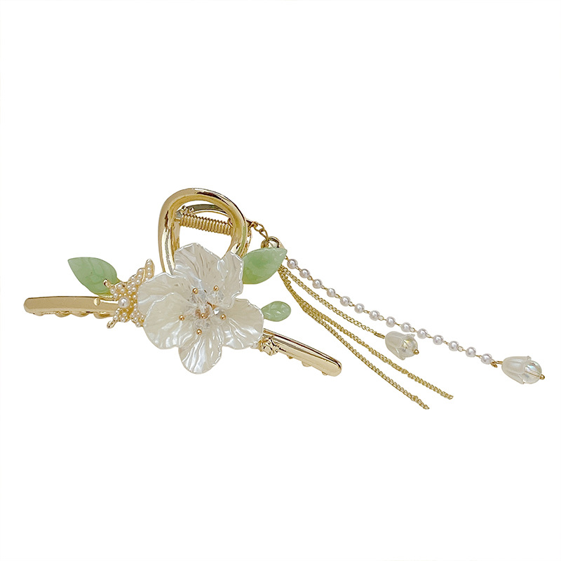 Antique Style Flower Hair Clip Women's Summer Back Head Clip Hairware High-Grade Pearl Barrettes Large Shark Clip Hairpin