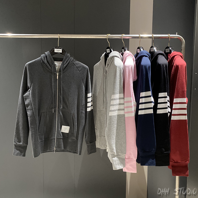高品质 tb新款拉链帽衫四条杠卫衣男女运动潮牌情侣宽松连帽外套