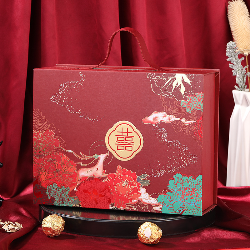 锦鹿云歌喜糖盒子中式手提复古婚礼伴手礼礼盒翻盖中国风包装空盒