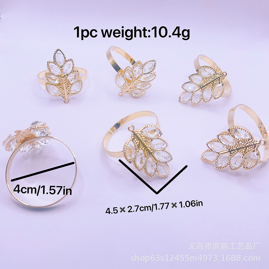 Cross-Border Hot Diamond-Embedded Leaves Napkin Ring Hotel Table Decoration Tissue Buckle Outdoor Holiday Gifts Napkin Ring Pieces