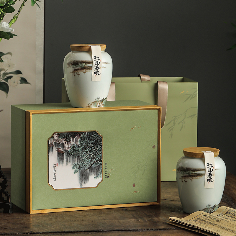 high-end ceramic pot tea package box empty gift box black tea green tea anji white tea mingqian longjing empty gift box